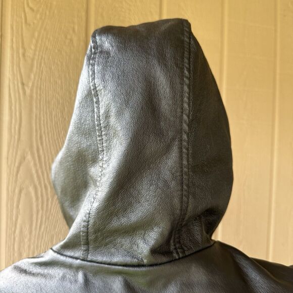 Croft‎ And Barrow Leather Jacket Womens Size Medium Black Button Up Lined Hooded - Picture 7 of 10